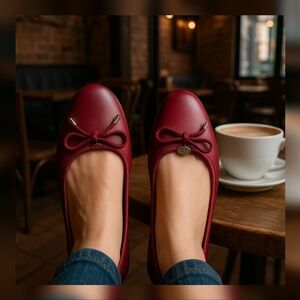 Coach Lara Silk Nappa Black Cherry Flats 8.5 NEW